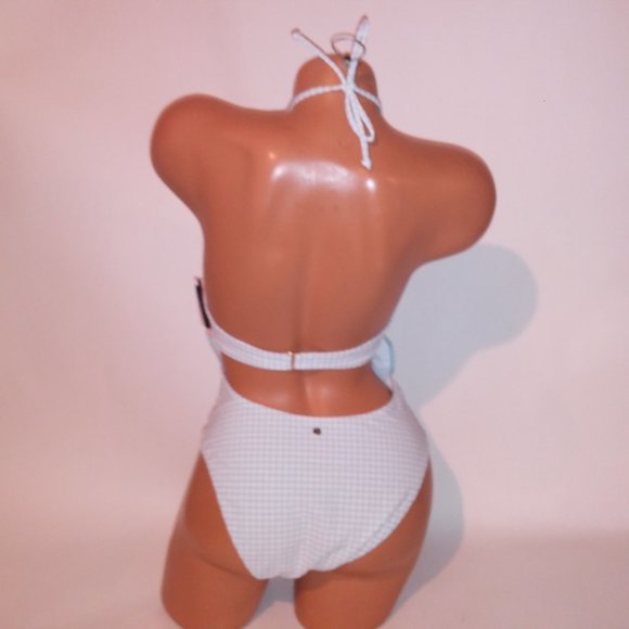 Victoria Secret‎ One Piece Swim Light Blue White Checkered Gingham Strappy New - Picture 10 of 11